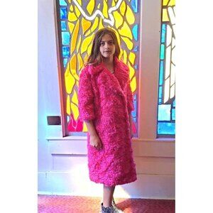 Moschino Size 6 Long Faux Teddy Fur Jacket Fuschia
